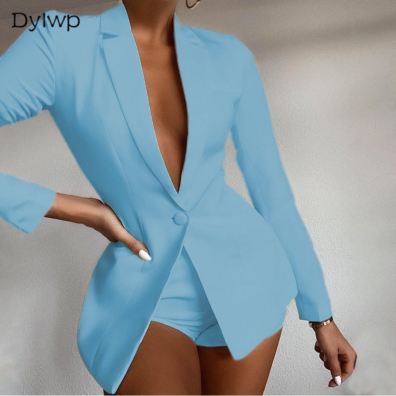 Conjunto Feminino Com Blazer De Manga Comprida E Calção Para Primavera De Duas Peças De Outono