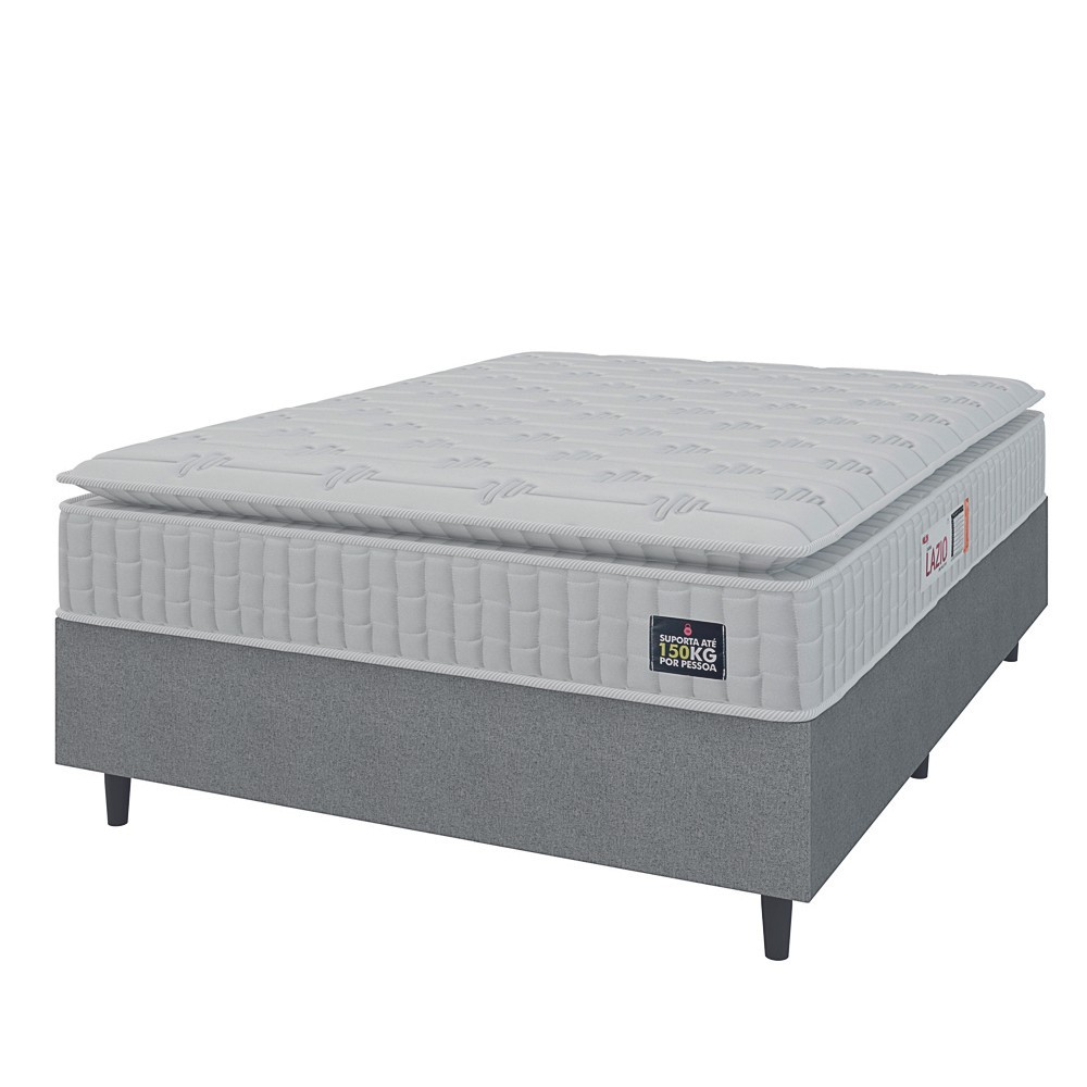 Cama Box Colchão Casal Espuma D45 Lazio Pillow Top 138x188x67cm Branco / Cinza Hellen - Suporta até 120kg por Pessoa em Oferta na Shopee