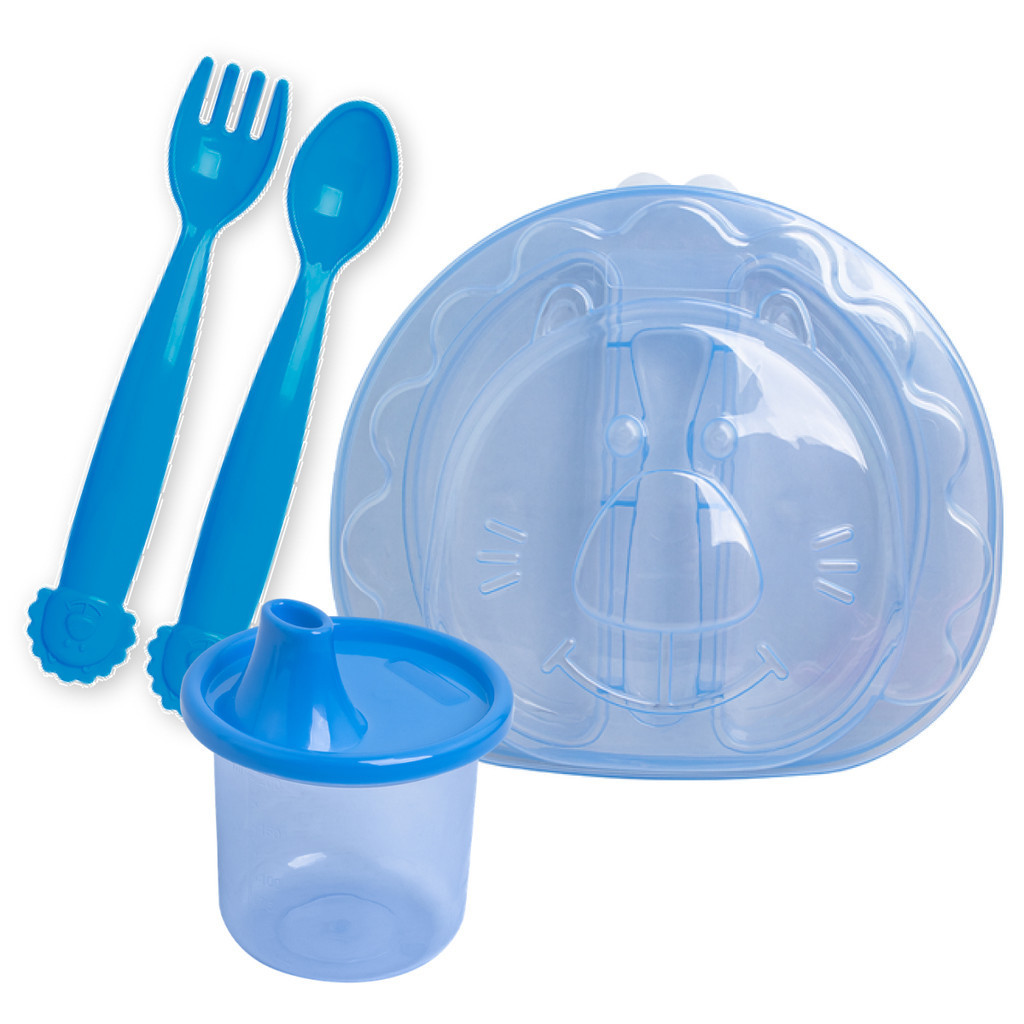 Kit Refeição Infantil Pratinho Garfinho Copinho Colher Infantil Plástico Resistente 4 Peças