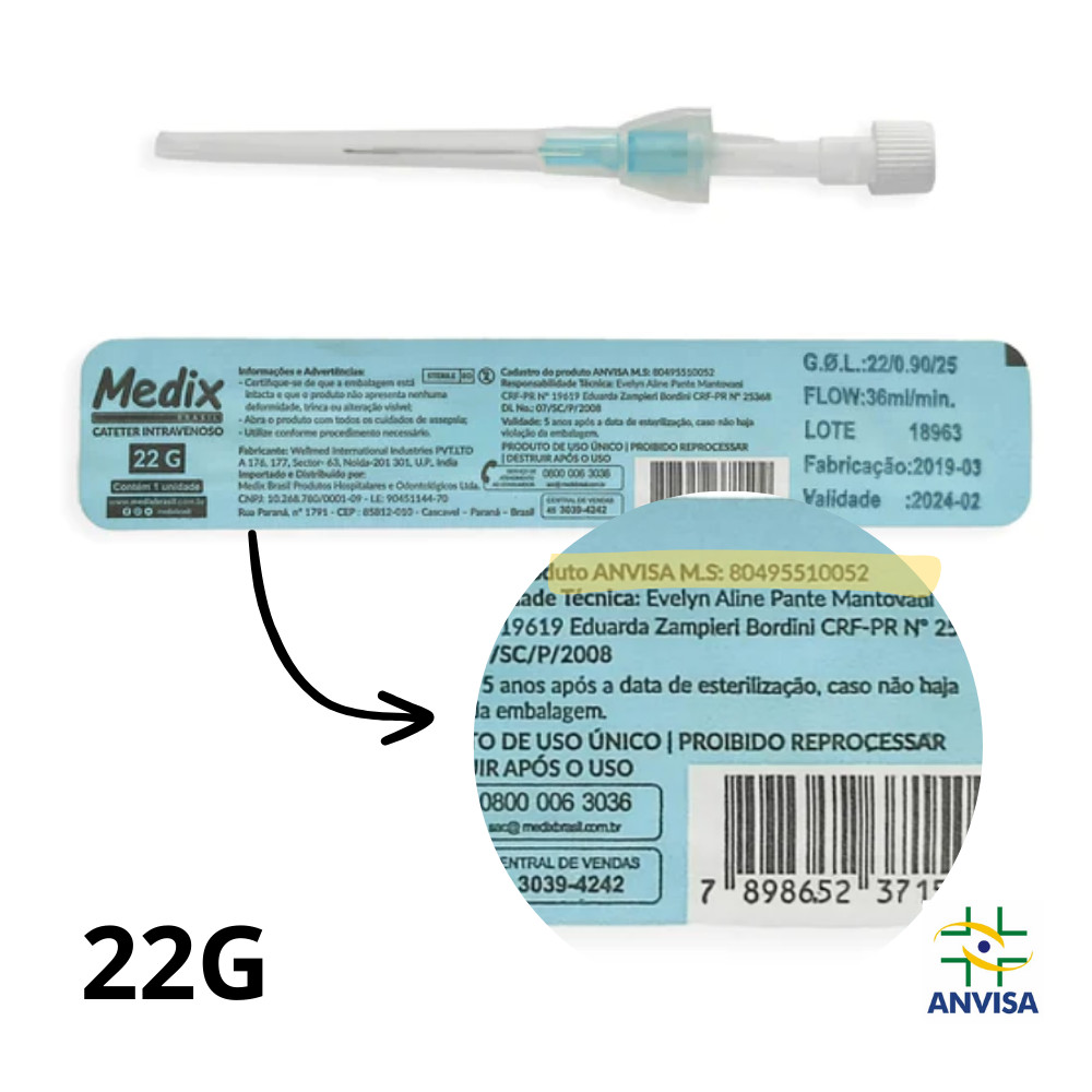 Cateter numero 22 Jelco body piercing Intravenoso Periférico UNIDADE