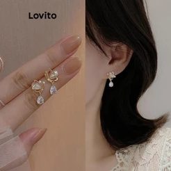Lovito Brincos Elegantes De Borboleta Com Strass Estilo Coreano Para Mulheres LFA23330