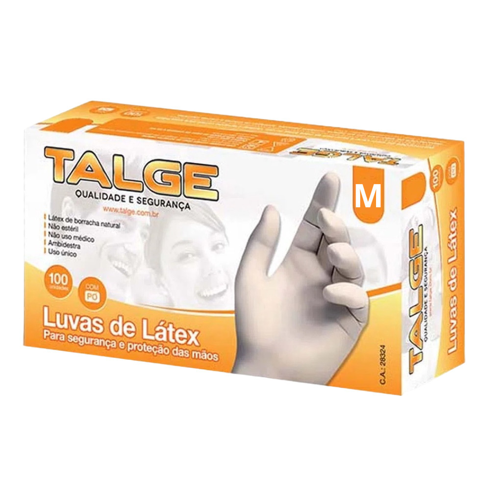 Luva de Látex com pó talge contem 100 unidades - Tamanho M