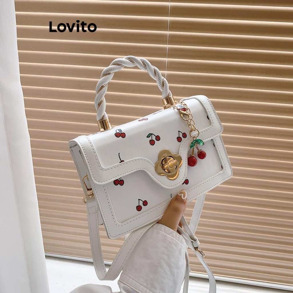 (Trendy) Lovito Bolsa quadrada com estampa portátil torcida para mulheres LFA68233 em Oferta na Shopee