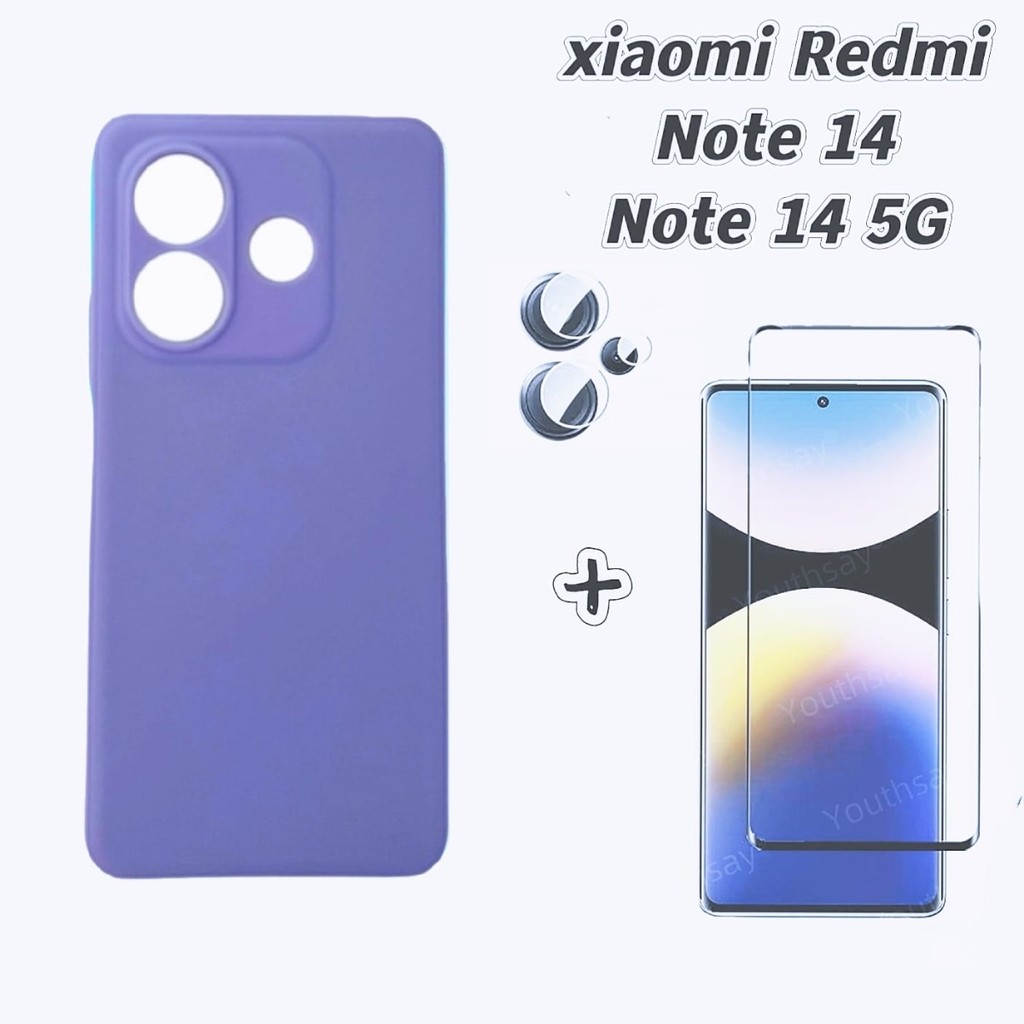 Kit 3 EM1 Xiaomi Redmi Note 14 5G Capa Case Aveludado + Película de Vidro 21D + Película Câmera