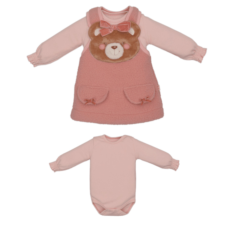 Vestido Bebê Menina Com Body Inverno Rosê Larissa Ursinha