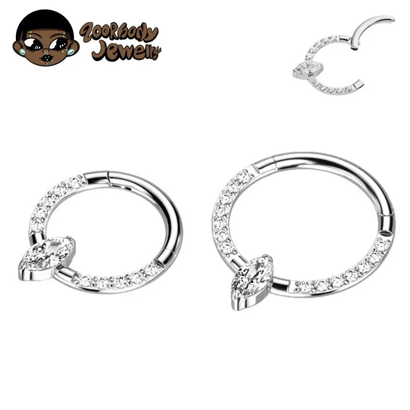 Piercing Helix Septo Rook Conch Argola Titânio Zircônia Gota Cravejada