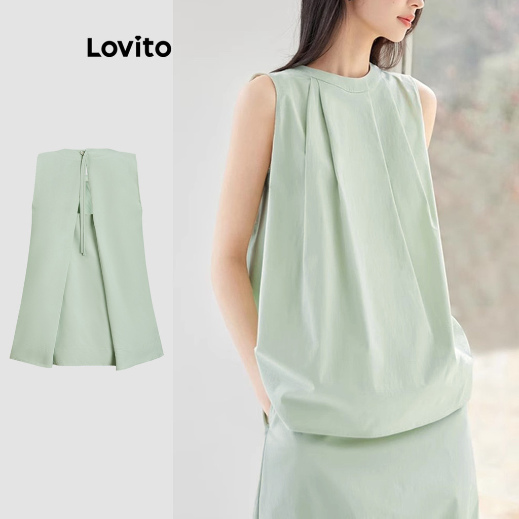 Lovito Blusa casual lisa com corte plissado para mulheres L113MD648 - Women Clothes