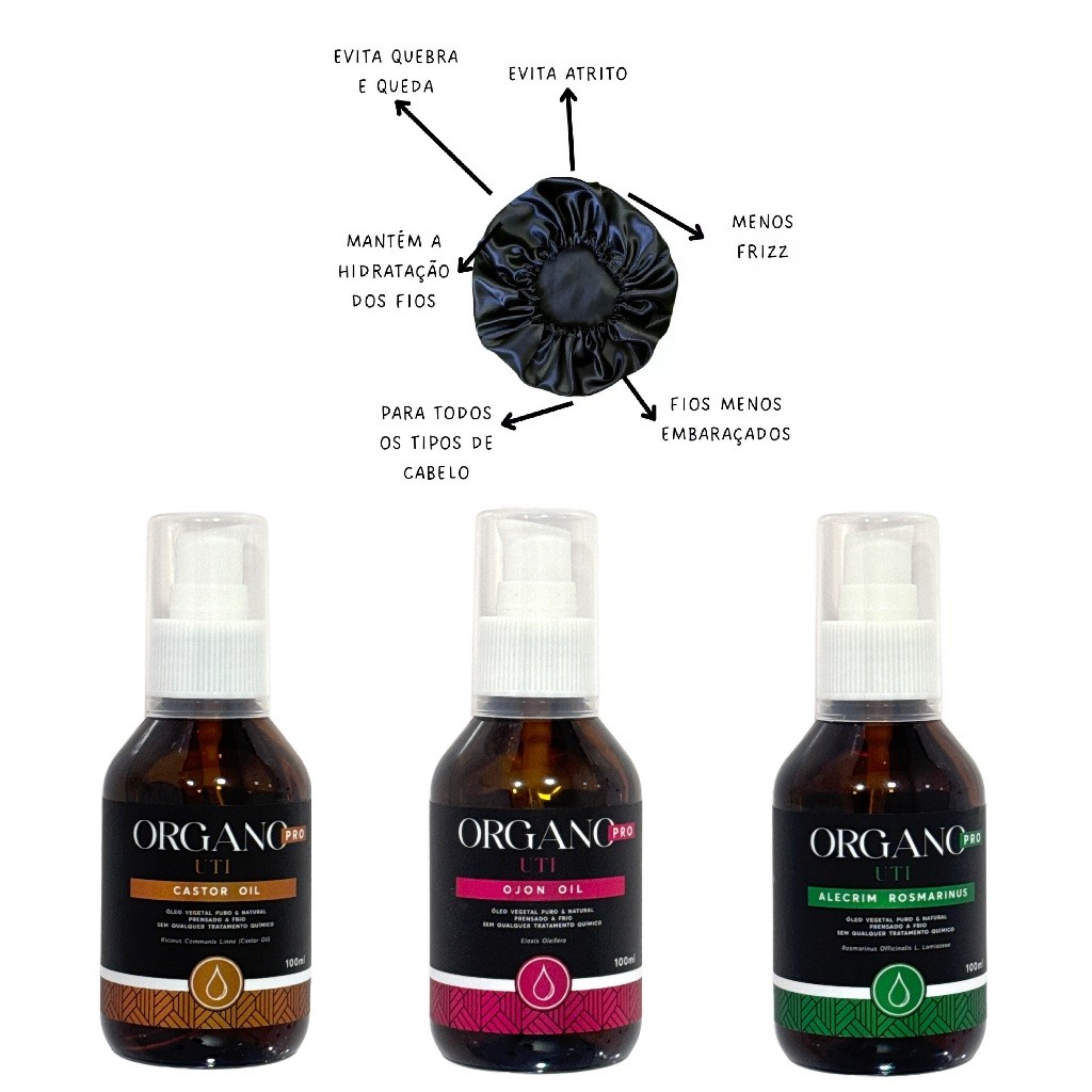 KIT ESPECIAL CABELOS CACHEADOS 3 OLEOS ORGANO MAMONA ALECRIM E OJON PURO CONCENTRADO MARAVILHOSO TOP