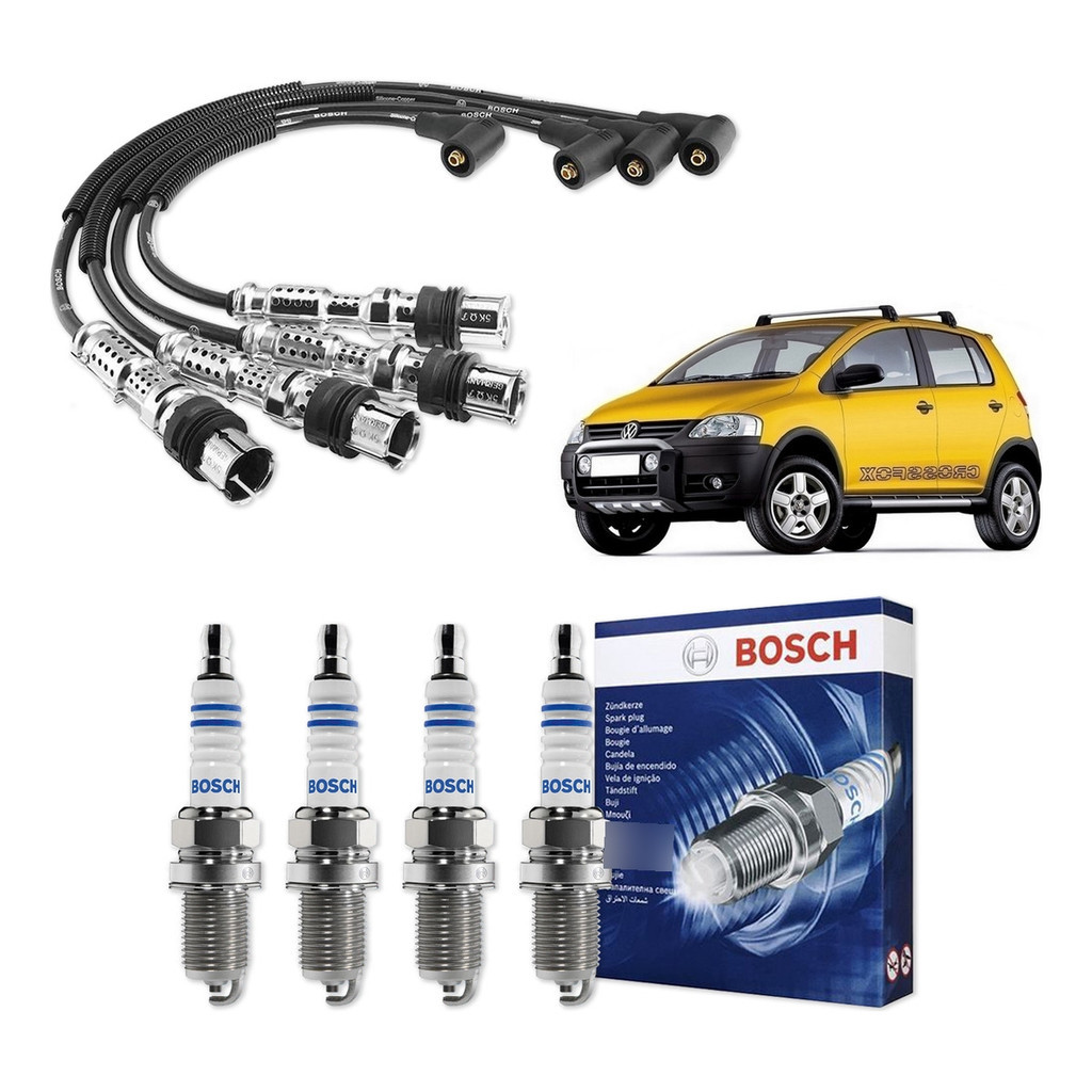 Kit Cabo E Vela de Ignição Original Bosch Volkswagen Crossfox 1.6 8V Total Flex 2008 A 2014