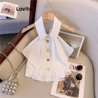 Lovito Regata Feminina Elegante Com Babados Simples E Botão Frontal LNE42173