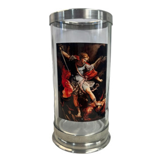 Suporte Vela 7 Dias Personalizado São Miguel Arcanjo 18 cm Vidro e Alumínio - Proteção em Oferta na Shopee