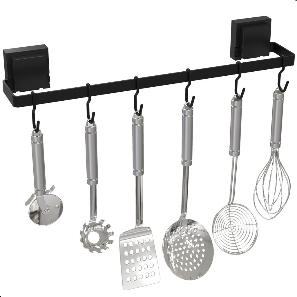 Suporte Porta Utensílios 6 Ganchos Com Ventosa Preto Linha F.Max — imagem 2 de 2