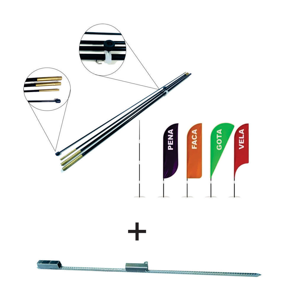 Kit Haste Wind Banner Fly Flag Bandeira Vareta 3,5m + Espeto