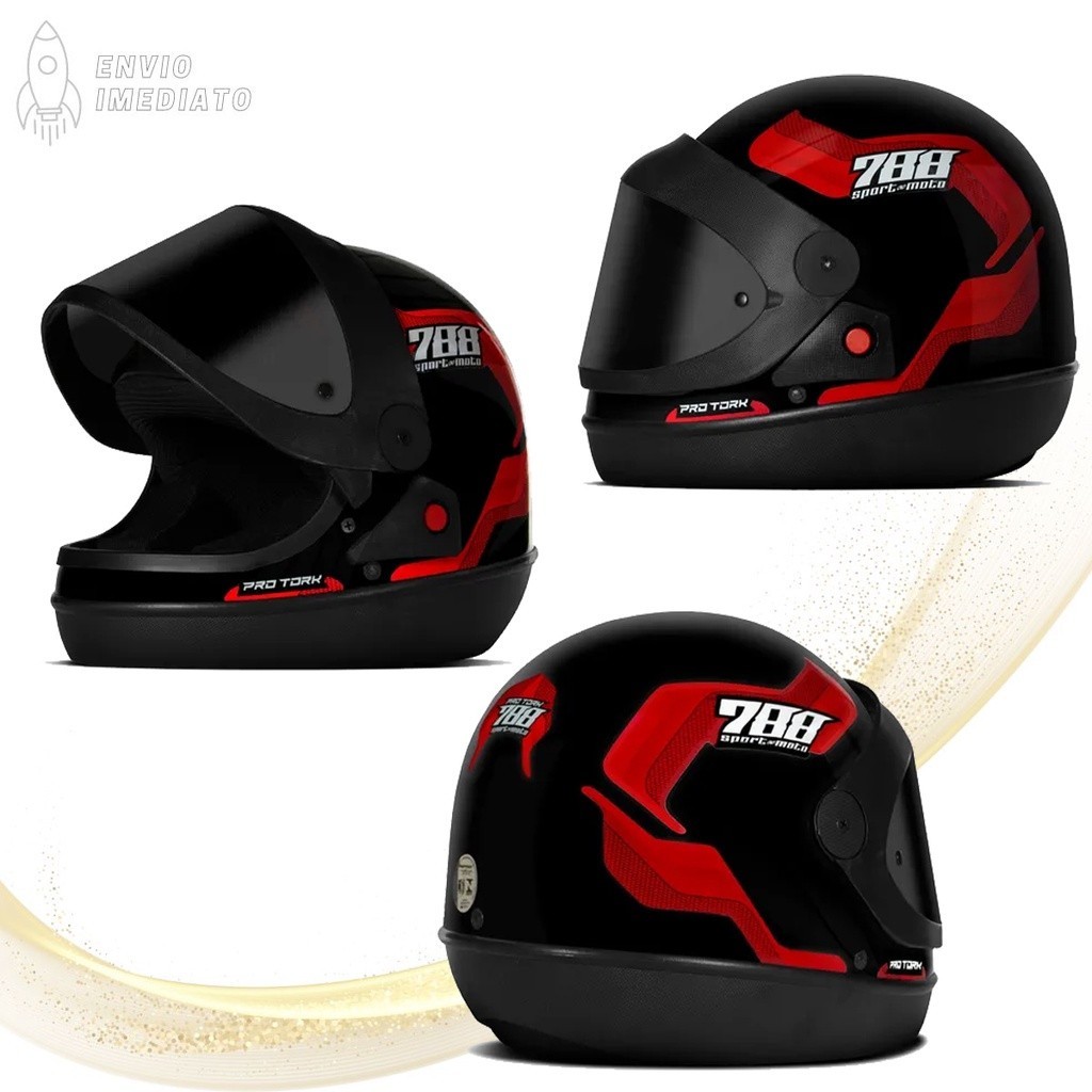 Capacete Pro Tork Sport Moto 788 Vis. Fumê Viseira automática Parece San Marino Masculino e Feminino Barato Bom Masculino Feminino Moto Motoqueiro Tamanho 58 60 e 56 Amarelo Azul Branco Laranja Rosa Vermelho Verde