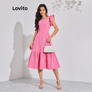 Lovito Vestido com Barra Franzida Simples e Elegante para Mulheres LBL08138