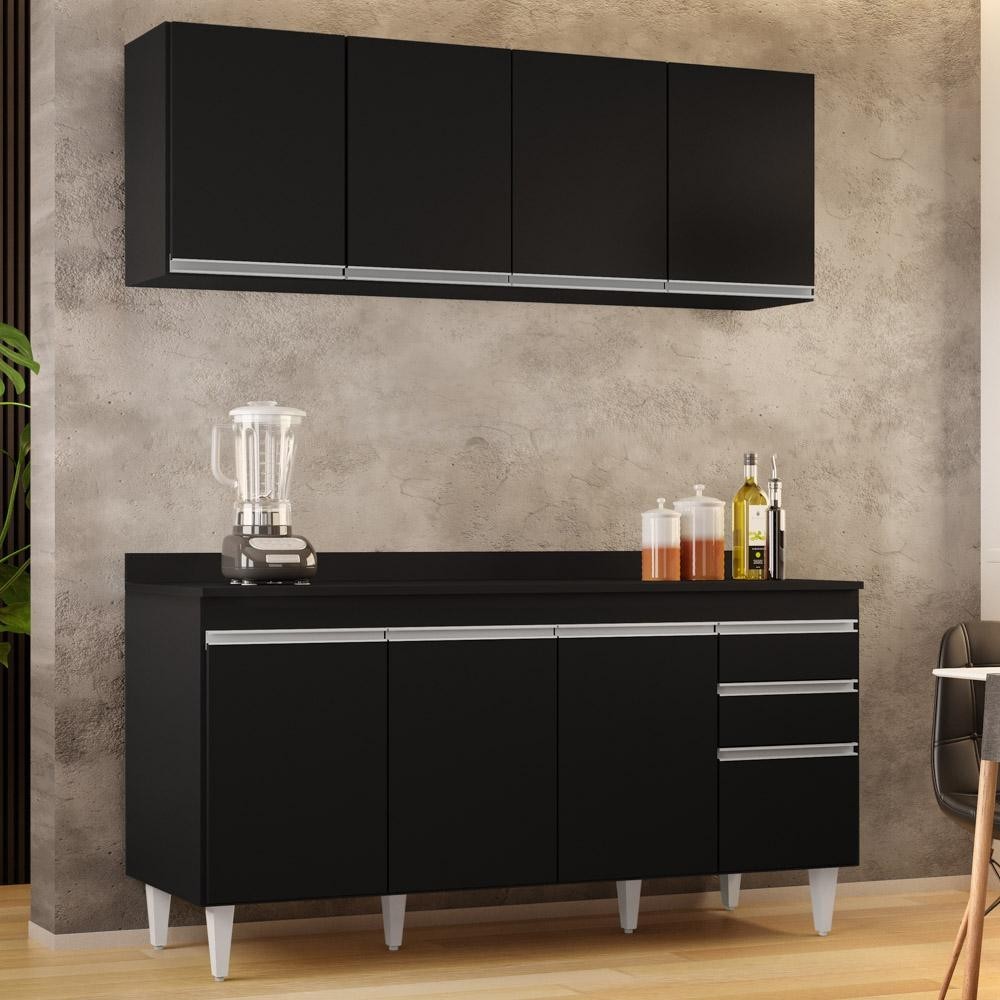 Armário Aéreo Nevada e Balcão para Pia com Tampo 160cm Arkansas Preto - Lumil em Oferta na Shopee