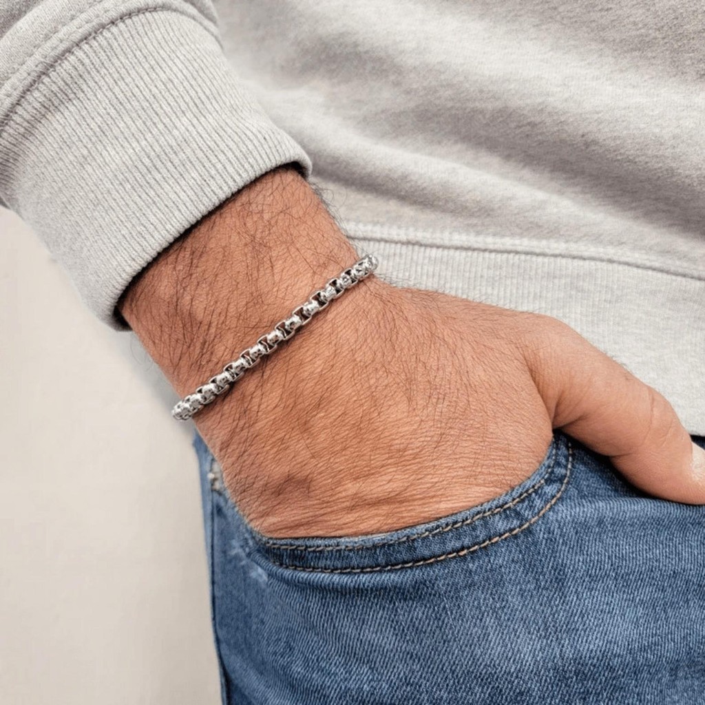 Pulseira Prata de Aço Inoxidável Legítimo de Corrente Veneziana Original em Oferta na Shopee