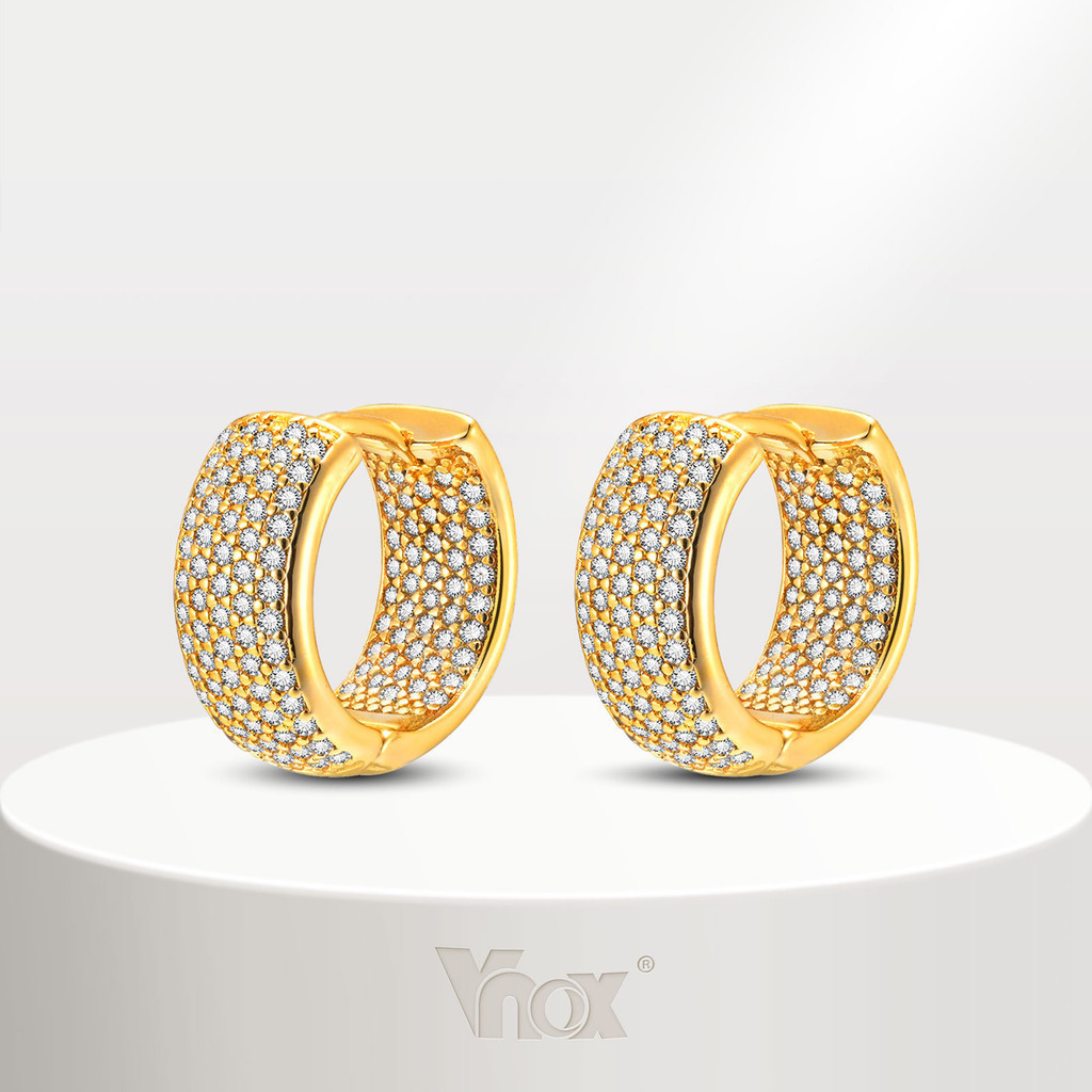 Brincos Vnox Full Diamond Zircon Em Forma De U Para Mulheres , 18K Gold Luxury Fashion Hypoallergenic Earring Jewelry em Oferta na Shopee