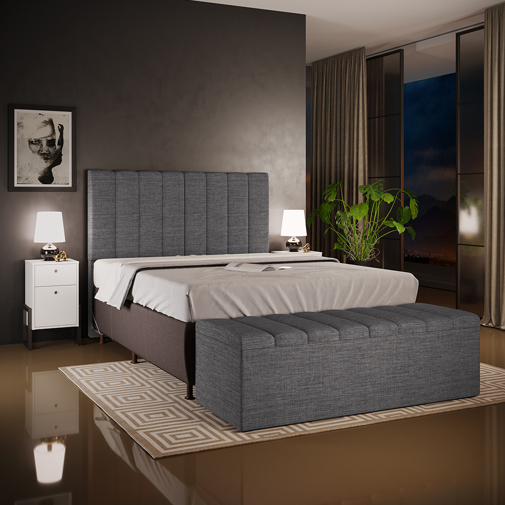 Kit Cabeceira Cama Box Casal 140cm Calçadeira Recamier Baú Dália W01 Linho Cinza Escuro - Lyam Decor em Oferta na Shopee