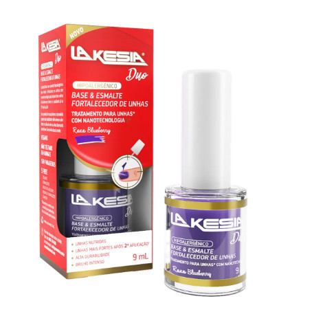 Fortalecedor de Unhas Lakesia Duo Base e Esmalte Cor Roxo Blueberry 9ml original