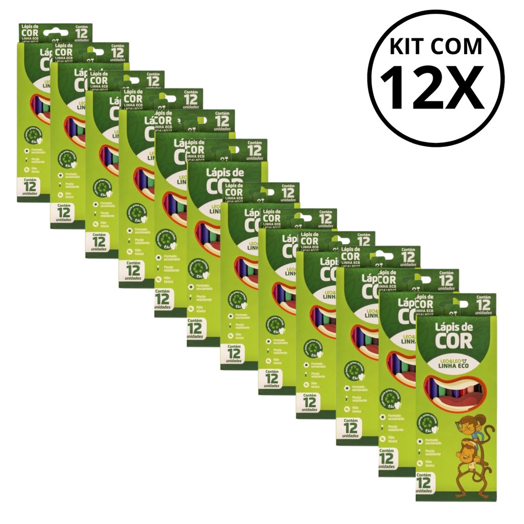 Kit Com 12 Caixa De Lápis de Cor Leo&Leo Linha ECO 12UN - LEONORA em Oferta na Shopee