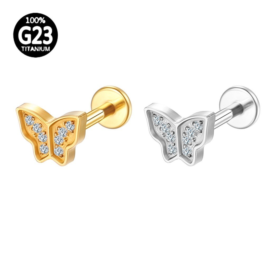 Piercing Helix Conch Labret Titânio Pvd Borboleta Com Zirconia