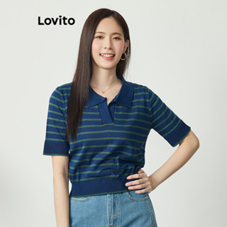 Lovito Camisetas Listradas de Tricô para Mulheres L77ED174