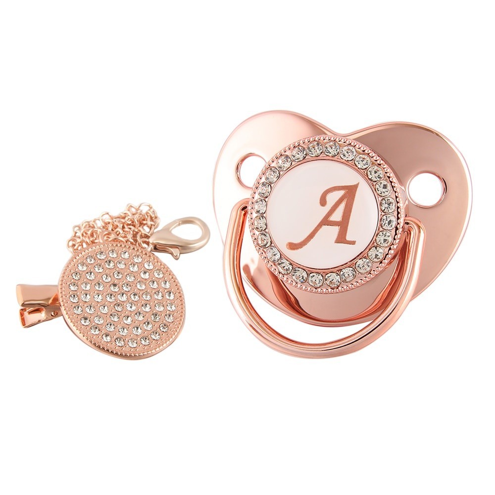 26 Nome Cartas Iniciais Rose Gold Baby Pacifier Recém-Nascido Chupeta
