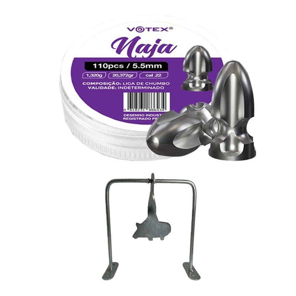 Chumbinho Naja 5.5mm 1,320g 110 Unidades - Votex + Alvo Javali - Sports & Outdoors