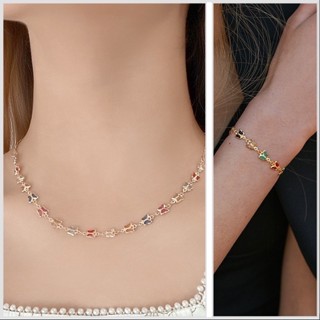 kit colar+pulseira borboletas coloridas folheado a prata em Oferta na Shopee