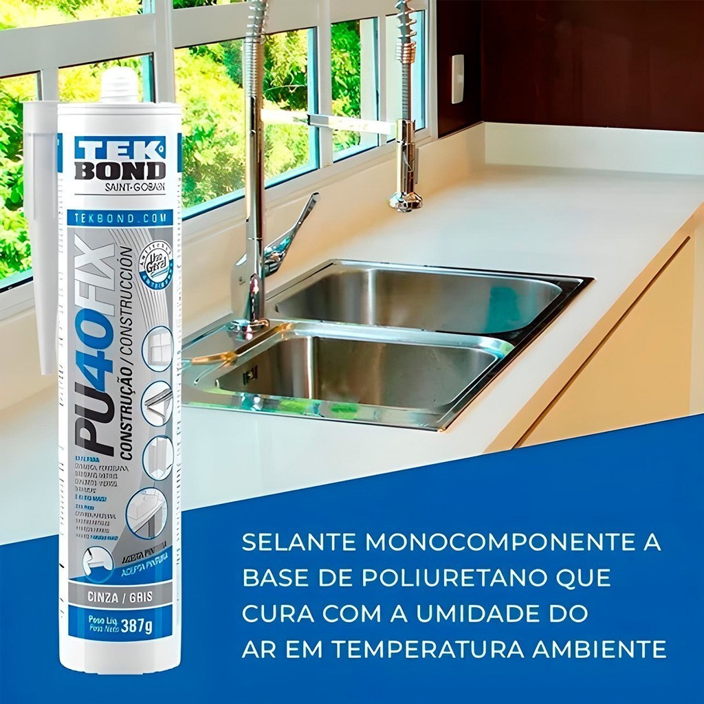 Silicone Adesivo Selante Pu 40 Fix 387g Construção Kit C/2 - Cinza · foto 2