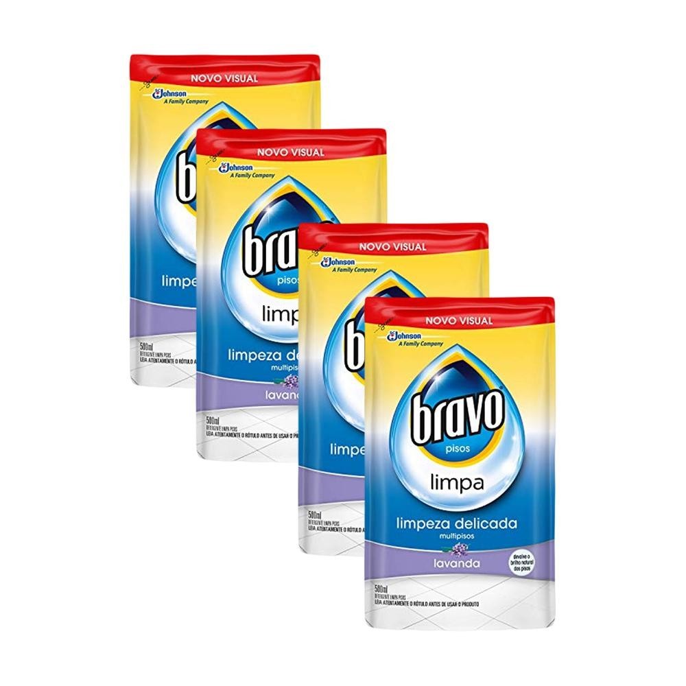 Kit 4 Refís Limpa-Pisos Bravo com Brilho Lavanda 500ml 	 - Home & Living