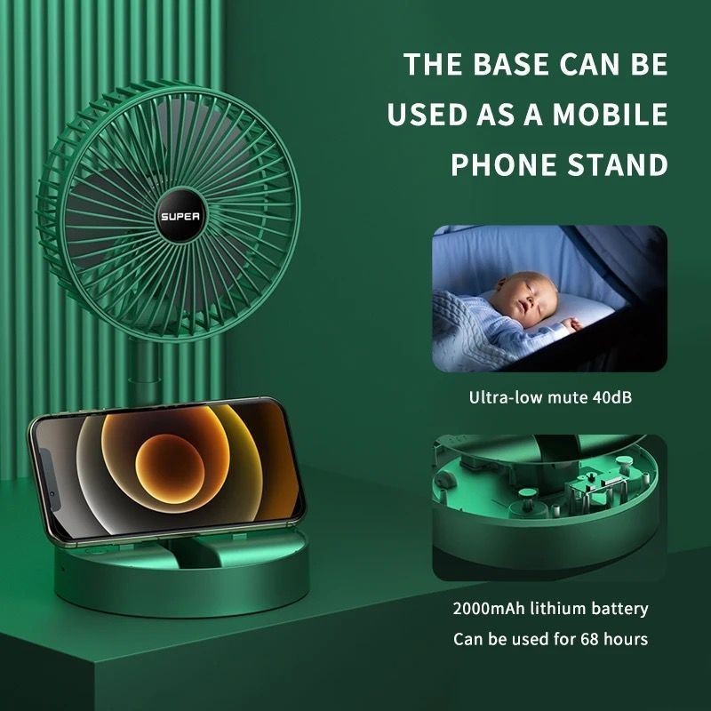 Top Mini Ventilador De Mesa Portátil Retrátil Dobrável USB Recarregável Sem Fio