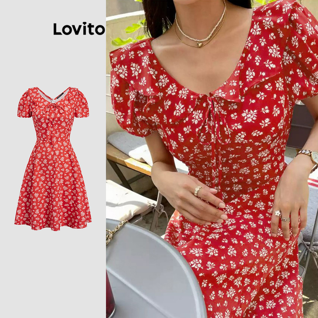 Lovito Vestido com renda e padrão Boho Paisley para mulheres L113MD655 - Women Clothes