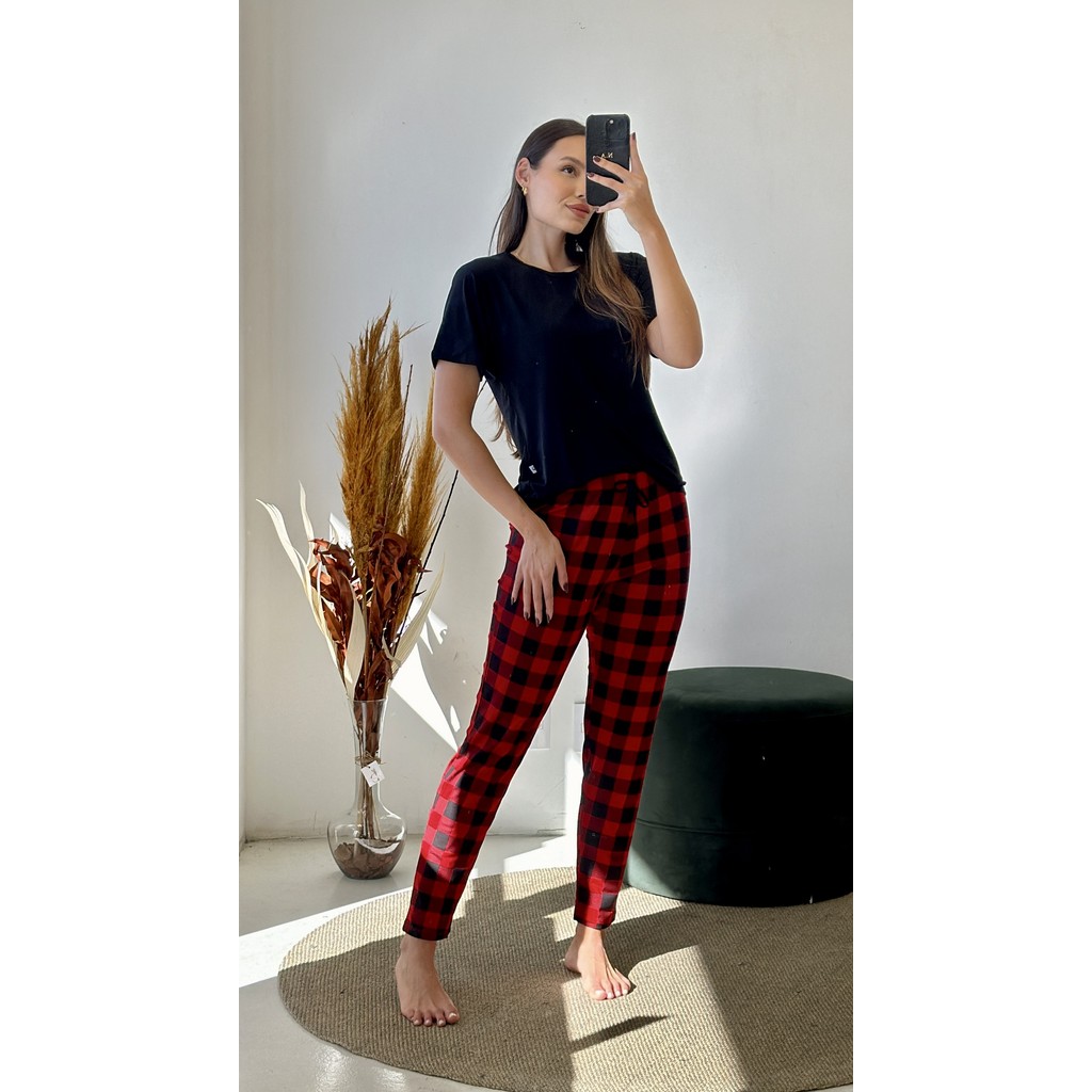 Pijama Feminino Manga Curta Xadrez Empório Do Algodão em Oferta na Shopee