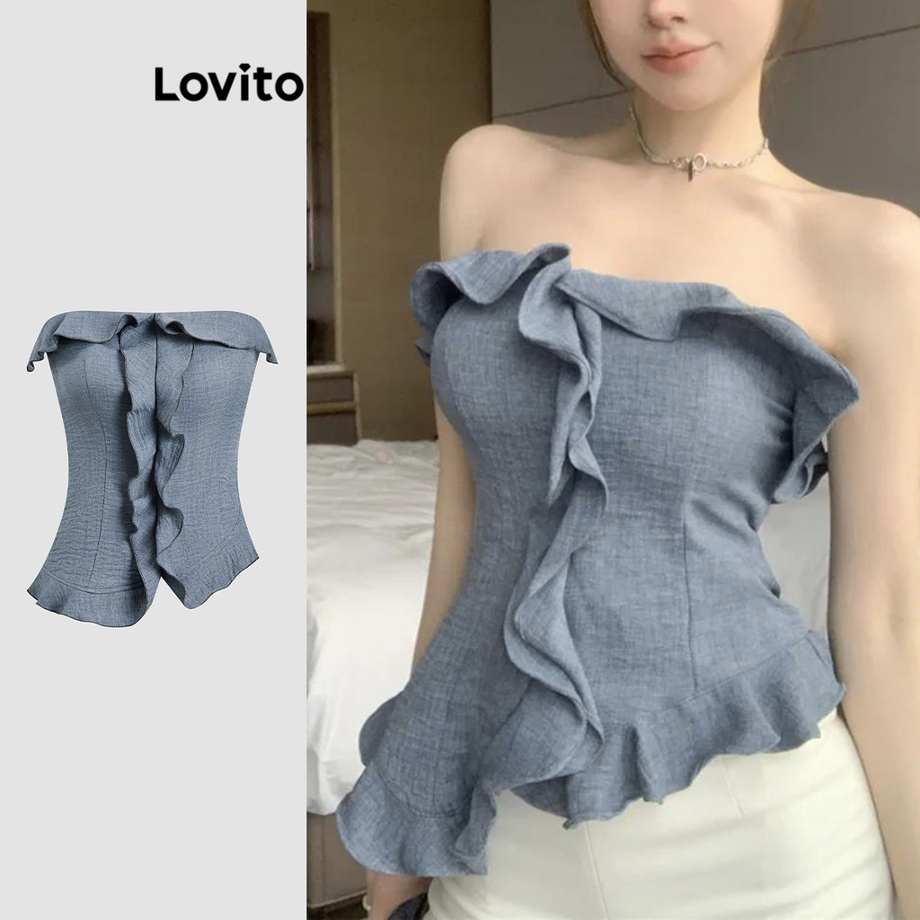 Lovito Regata Casual De Verão/Primavera Com Acabamento Em Alface Regata Assimétrica Para Mulheres L121MD609 - Women Clothes