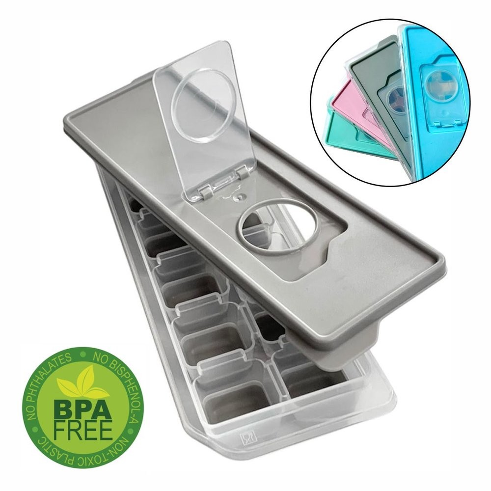 Forma De Gelo Com Tampa  Fundo Em Silicone com Tampa Enche Fácil Super Resistente BPA FREE