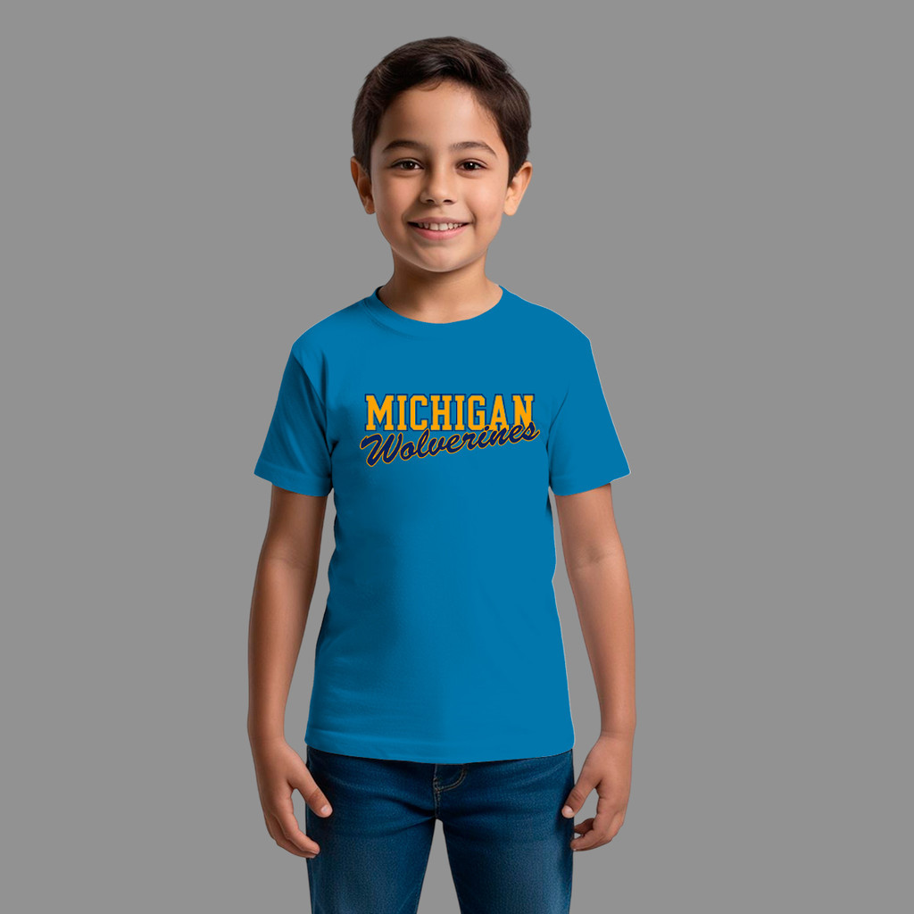 Camiseta Infantil Masculina Streetwear Moda De Rua Confortável Manga Curta Gola Redonda Michigan