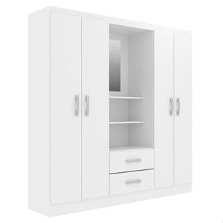 Guarda-Roupa Casal com Espelho Capelinha 4 PT 2 GV Branco em Oferta na Shopee