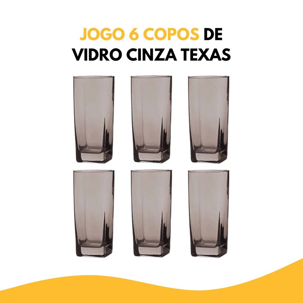 Jogo De Copos Vidro Cinza Preto Texas Florida 320ML Kit Com 6