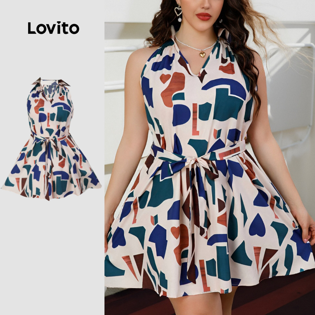 (Trendy) Lovito Vestido Cinto Dividido Na Frente Primavera E Verão Para Mulheres LBL19103 em Oferta na Shopee