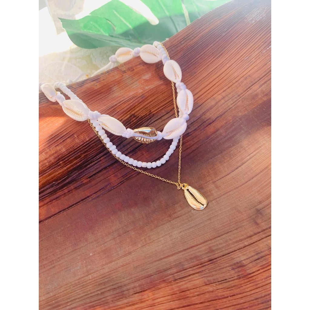 Colares chocker mix de colares com Búzios verdadeiros folheado a ouro