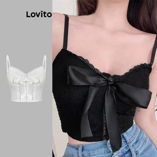Lovito Regata Feminina Casual De Renda Lisa Com Laço Frontal L77ED059