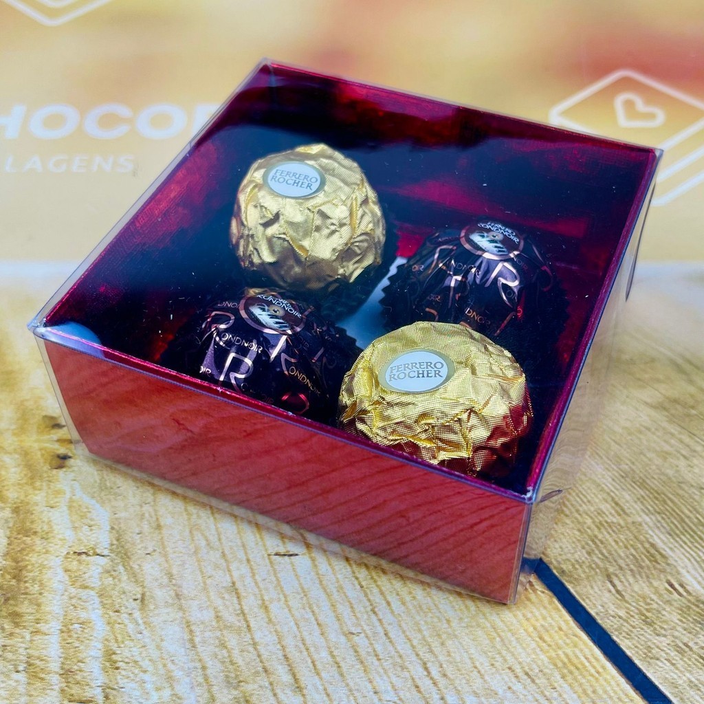 40 Caixa P/4 Doces Vermelha Textura com Visor PVC N4 ASSK  8,5x8,5x4