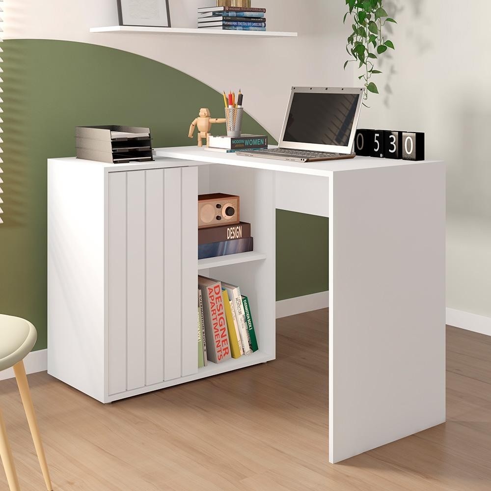 Mesa De Computador Com Porta De Correr Future Branca Caemmun em Oferta na Shopee