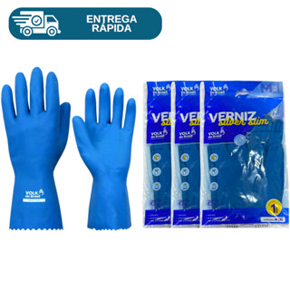 Kit 3 Prs Luva De Latex Natural Verniz Silver Slim Azul Antialérgica Volk Para Limpeza Lavar Louça Proteção Epi em Oferta na Shopee