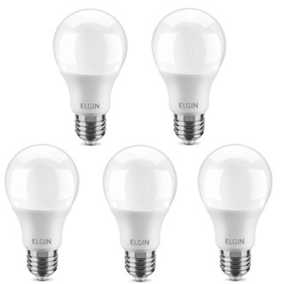 Kit 5 Lâmpadas led bulbo 9W 810 lúmens branca morna - A60 - Elgin (110V/220V)