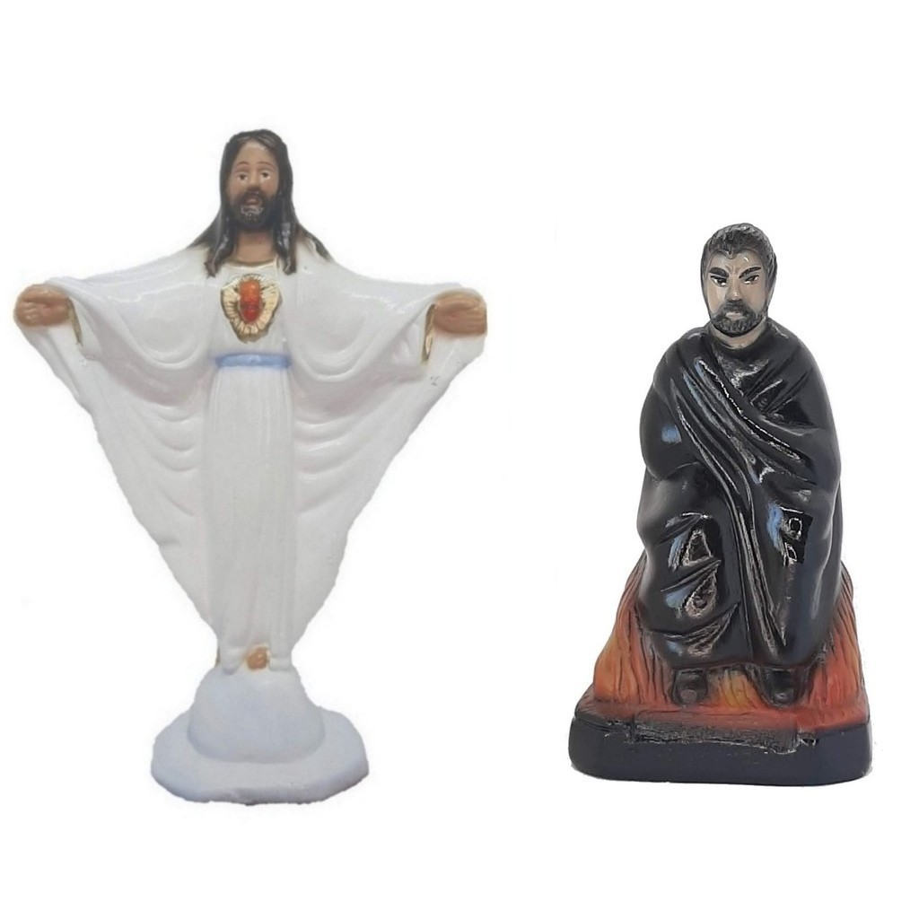 Escultura Estatueta Estátua Orixá Oxalá Jesus E Exu Capa Preta Candomblé Umbanda Imagem Gesso 22cm Altar Congá