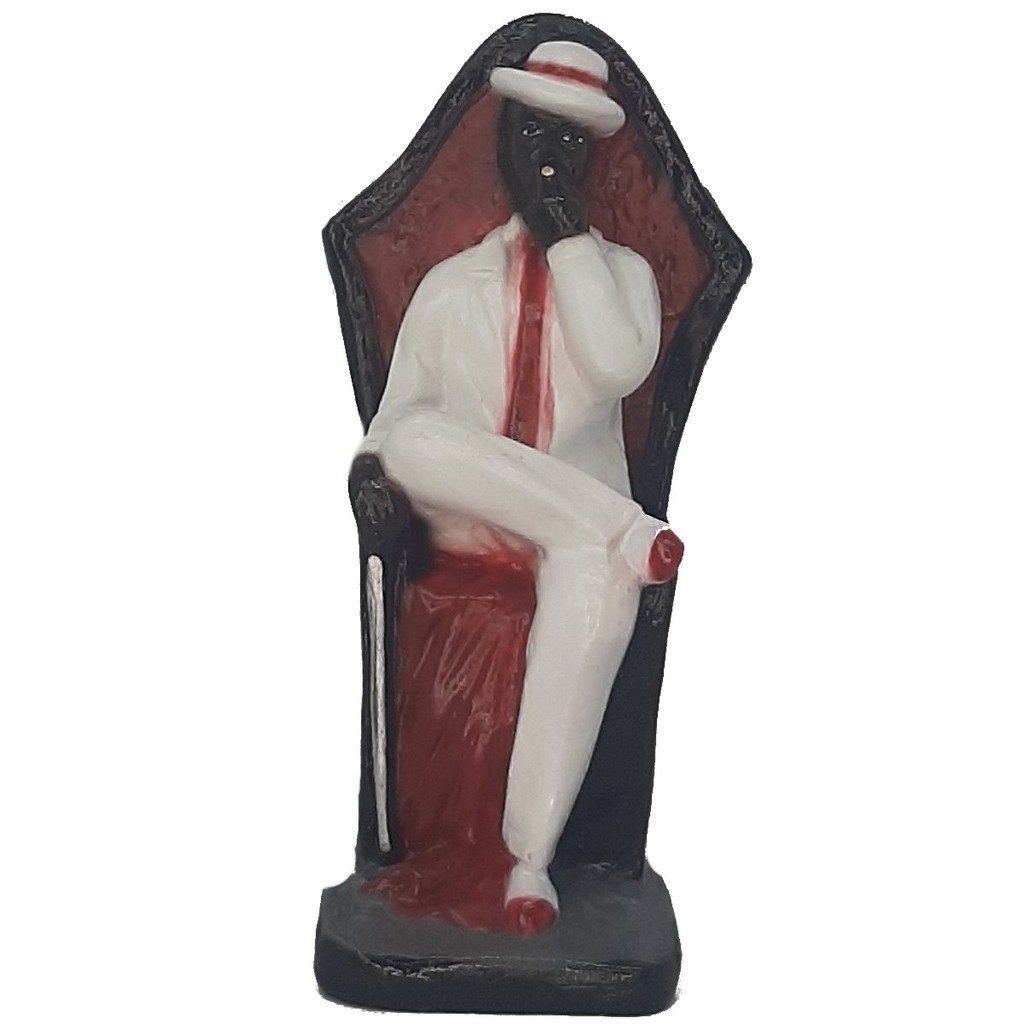 Escultura Estatueta Estátua Zé Pilintra No Trono De Terno Branco Umbanda Candomblé Imagem Em Gesso 18cm Congá Altar Porteira Tronqueira