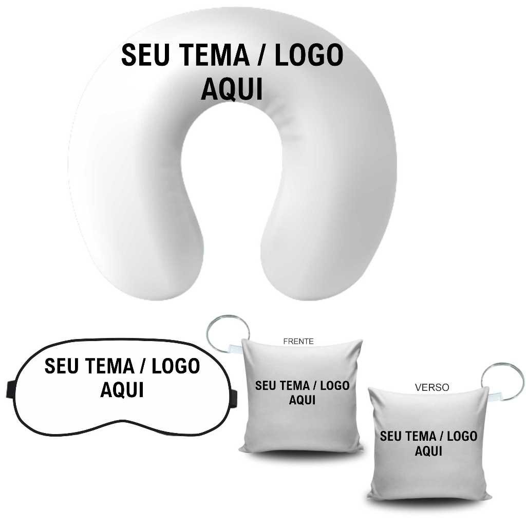 Almofada de Pescoço Tapa Olho (Máscara de dormir viagem) e Chaveiro Com a Sua Arte Logo